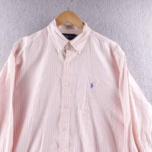 Polo Ralph Lauren Mens L Striped Button Down Shirt Pink White Long Sleeve Preppy